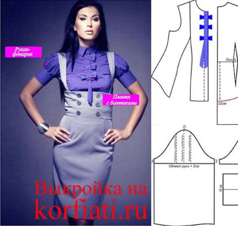 Выкройка блузки с рукавом фонарик